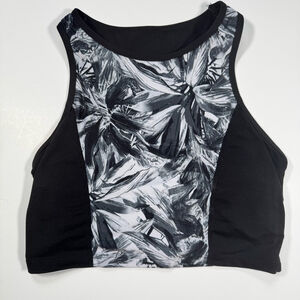 Betsy Johnson Performance Black and White Floral Cropped Sports Bra Tank Top